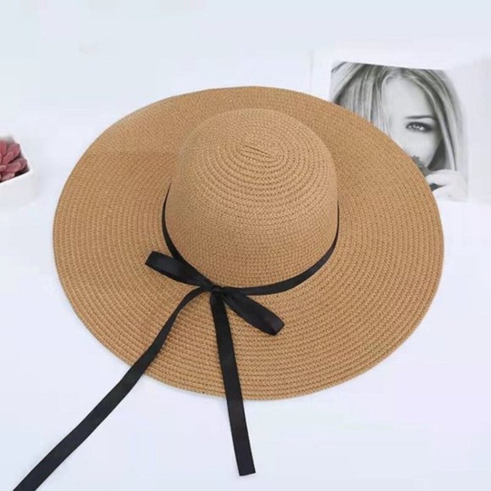 Khaki Wide Brim Classic Style Solid Color Big Eaves Sun Hat